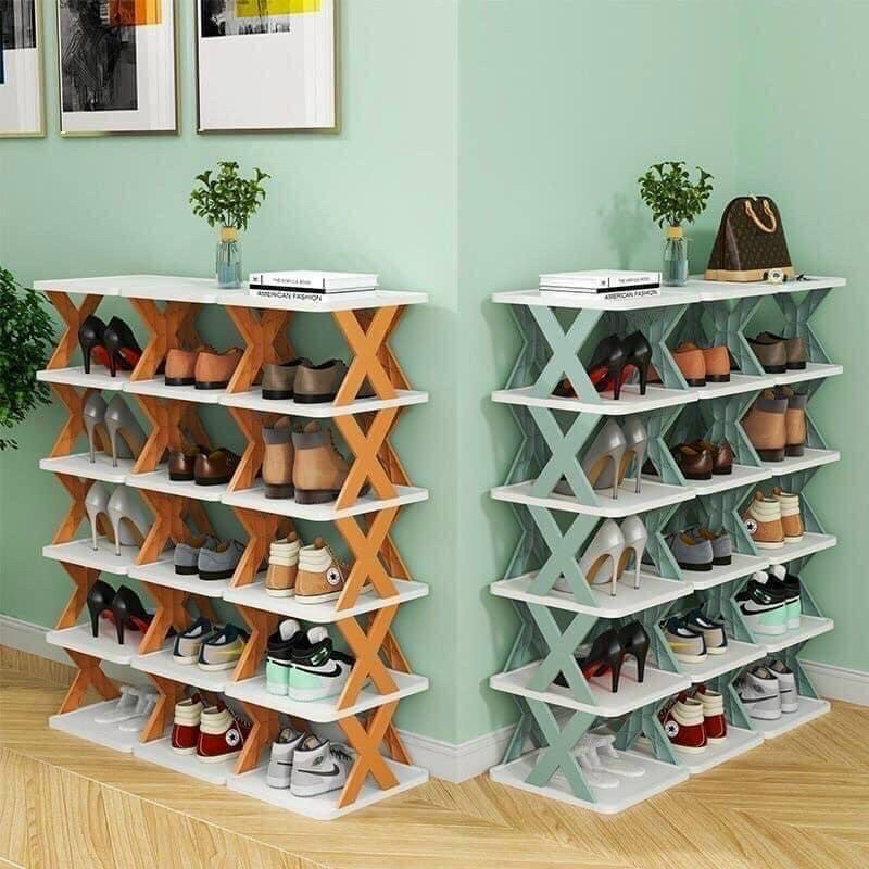 Kệ để giày dép 5 tầng chữ X thông minh có thể tháo lắp gấp gọn, kệ để đồ trang trí đa năng mẫu mới