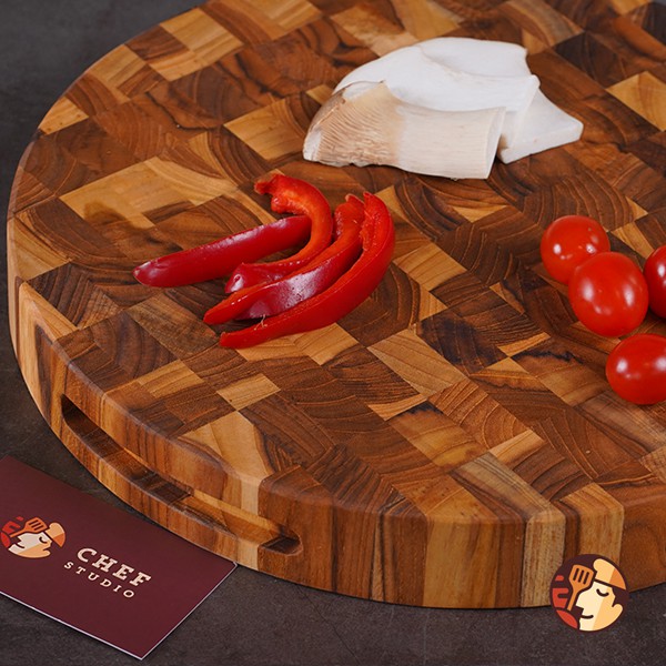 Thớt gỗ Teak Chef Studio cao cấp hình tròn, đa dụng, an toàn cho sức khỏe, size 30x30 cm