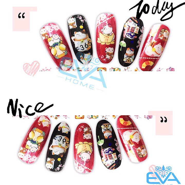 Miếng Dán Móng Tay 3d Nail Sticker Hình Mèo Thần Tài F365