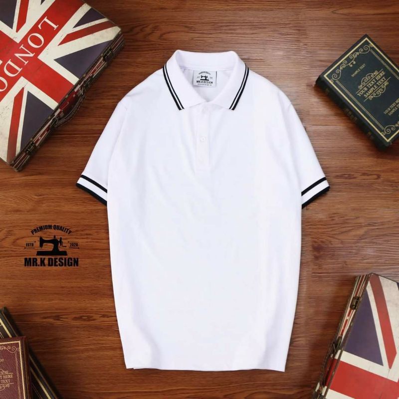 Áo thun Polo , cổ tròn tay ngắn NAM Mr.K  phối viền thời trang trẻ trung trắng và đen