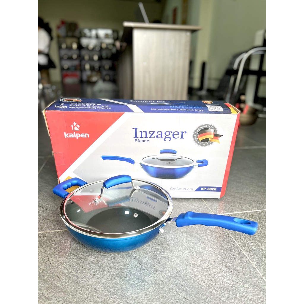Chảo sâu lòng chống dính kèm vung kính đáy từ cao câp  full induction,INZAGER SIZE 20cm 24cm 26cm