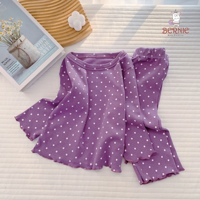 Bộ bé gái Bernie hoạ tiết chấm bi chất cotton cho bé từ 8-22kg-22B216