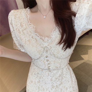 Váy ren trắng dự tiệc 110520 (Hàng oder chuẩn hình 100%)