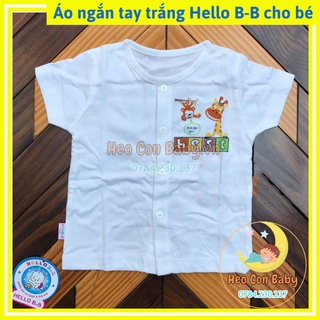 Áo tay ngắn cút giữa trắng Hello B&B chất cotton mát cho bé