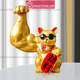 Mèo thần tài vàng tay cơ bắp Đại Chiêu Tài 23cm - Mèo thần tài tay to chiêu tài