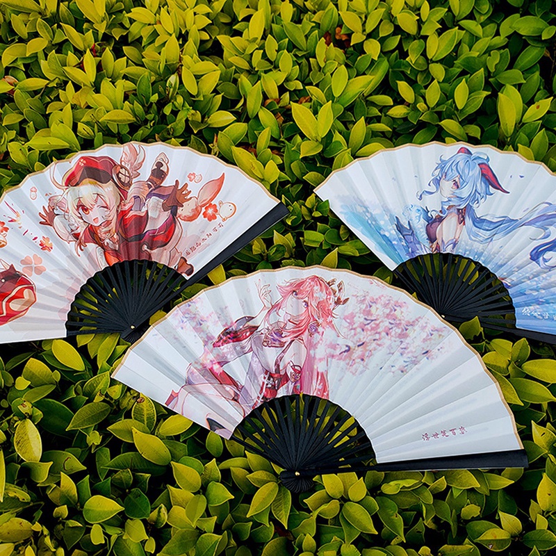 Tmdbyx Quạt Cầm Tay Hai Mặt Có Thể Gập Lại In Hình Nhân Vật Yae Miko Klee Ganyu