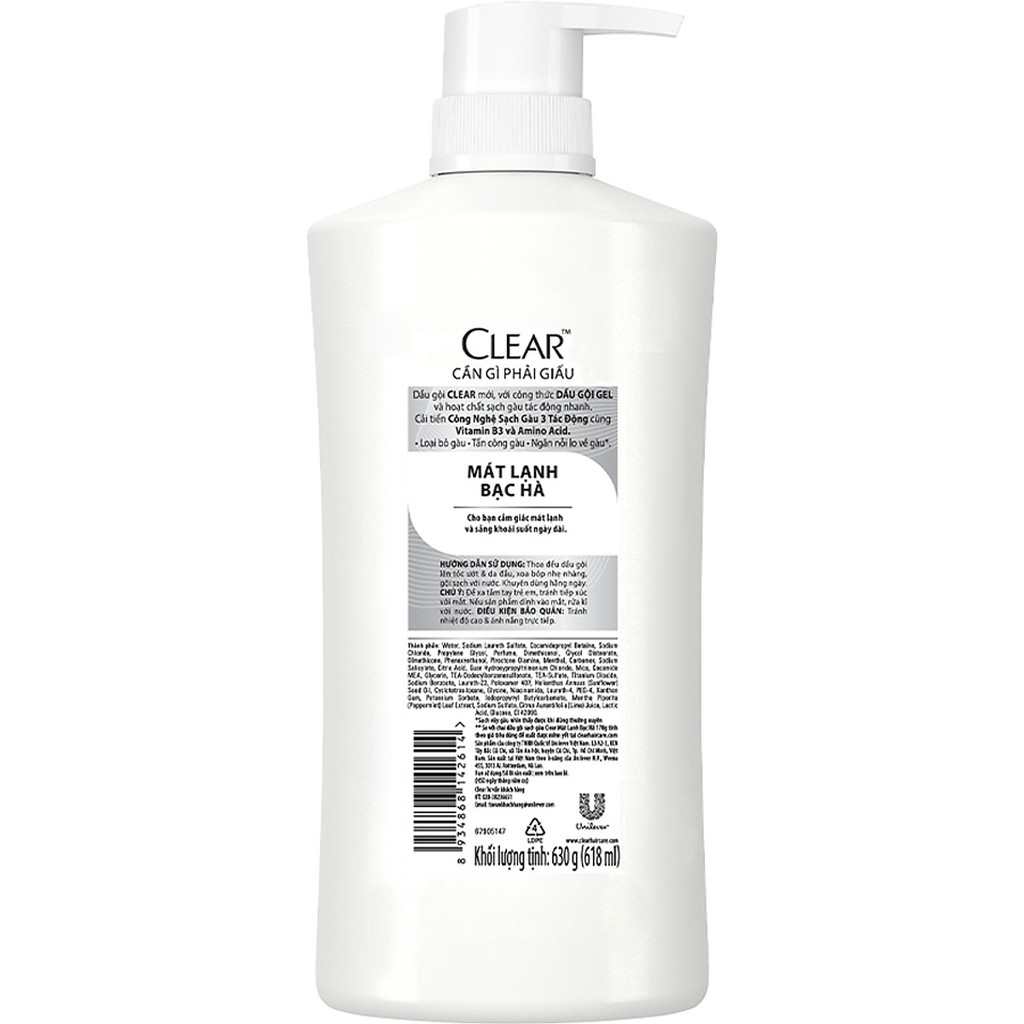 Dầu gội clear bạc hà 630g