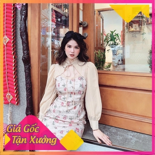 Váy gấm hoa tay bồng khoét ngực - Mẫu này siêu hot luôn