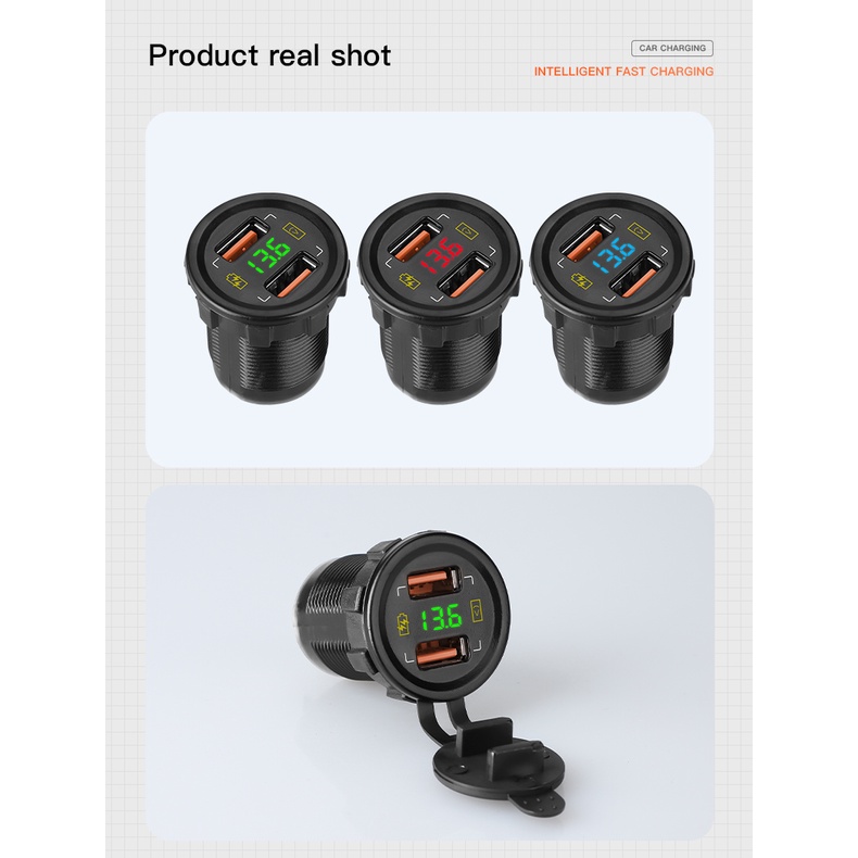 Tẩu Sạc Nhanh QC3.0 Hai Cổng Usb 12V Sang 5V 36W Chống Thấm Nước Cho Xe Hơi / Xe Máy / Tàu Thuyền RV