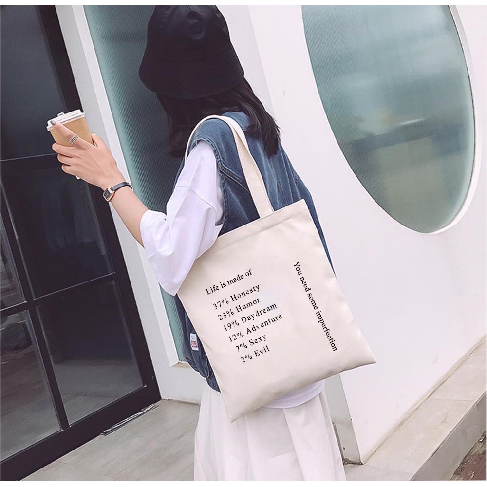 [Mã BMLTA50 giảm 10% đơn 99K] Túi Tote Vải Mộc GINKO Dây Kéo In Hình Life is Made of ... M24