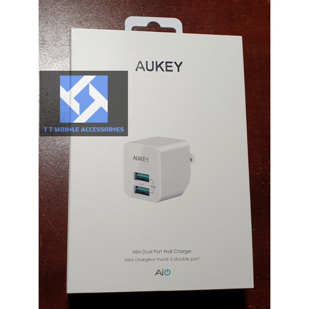 Cốc Sạc 2 Cổng Aukey PA-U32, 12W mỗi cổng, chính hãng Aukey Vietnam, mới 100%, B/hành 2 năm 1 đổi 1