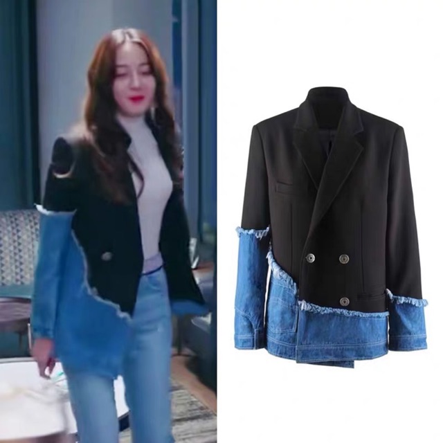 Áo khoác vest phối jeans Địch Lệ Nhiệt Ba