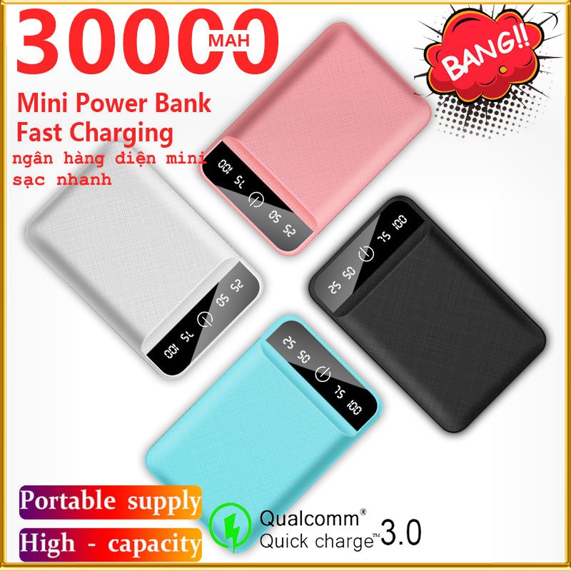 Powerbank Pin sạc dự phòng di động dung lượng lớn 30000mAh Sạc nhanh kép màn hình kỹ thuật số USB kép