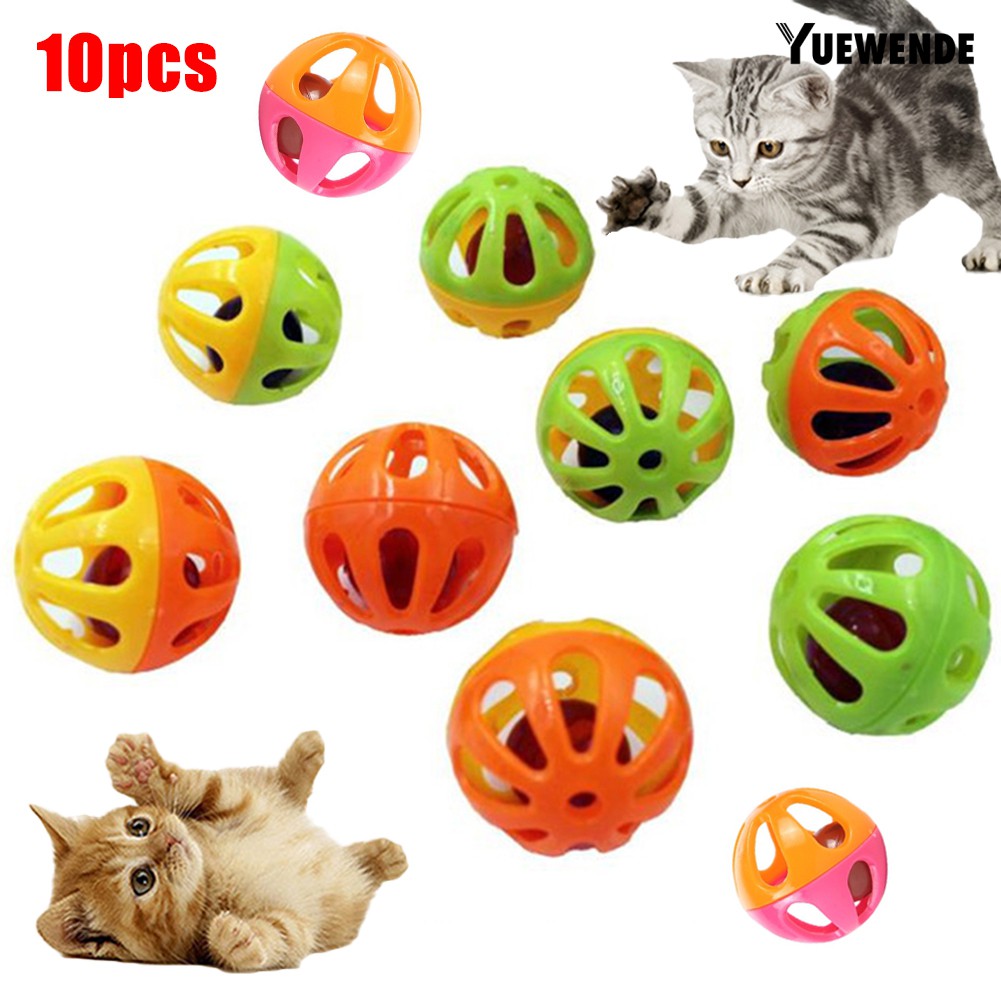 Set 10 đồ chơi bóng nhựa rỗng có chuông cho mèo cưng