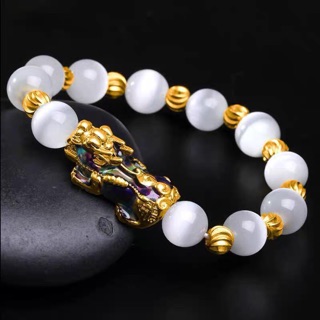 Vòng Tỳ Hưu Đổi Màu Tài Lộc - Mắt Mèo Trắng 10Ly