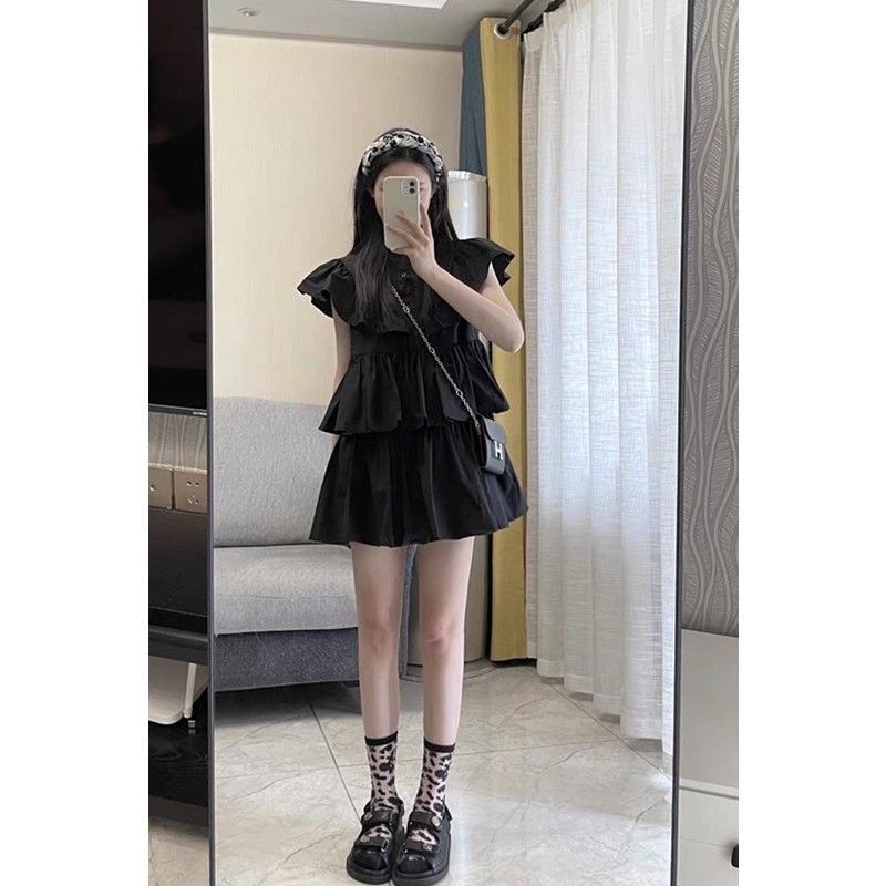 Váy babydoll Đầm Tầng Tay Xếp Nếp Màu Trơn Dễ Thương Thời Trang Mùa Hè 2022 Cho Bạn Gái