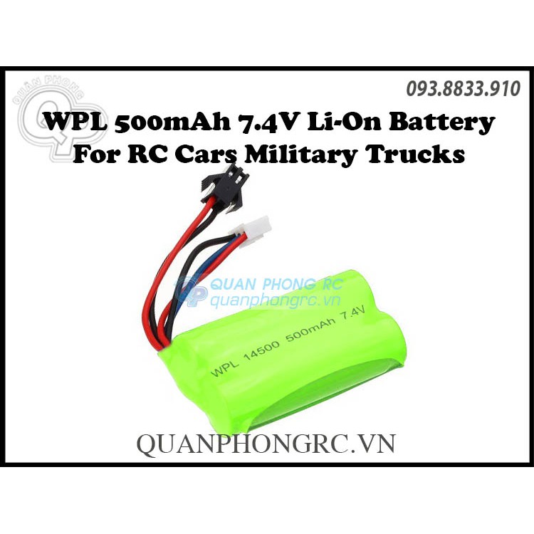 Pin 14500 500mAh 2S 7.4V LiOn Battery For WPL B36 RC Cars Military Trucks (SM 2Pin)