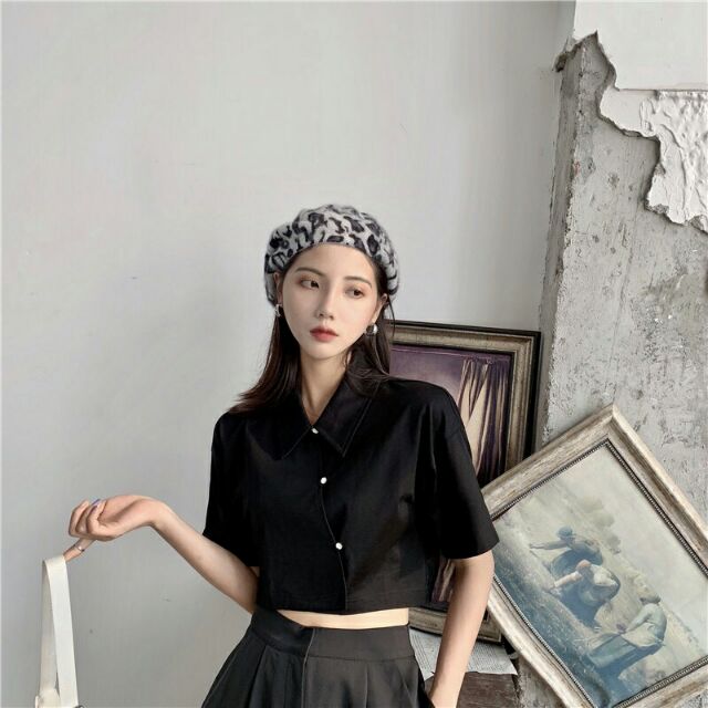 Áo croptop cổ đức cúc chéo Quảng Châu ( hình ảnh shop chụp )