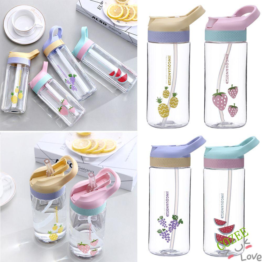 Bình Nước Thể Thao Bằng Nhựa Trong Suốt Chống Rò Rỉ 600ml Kèm Ống Hút Tiện Dụng Cho Học Sinh