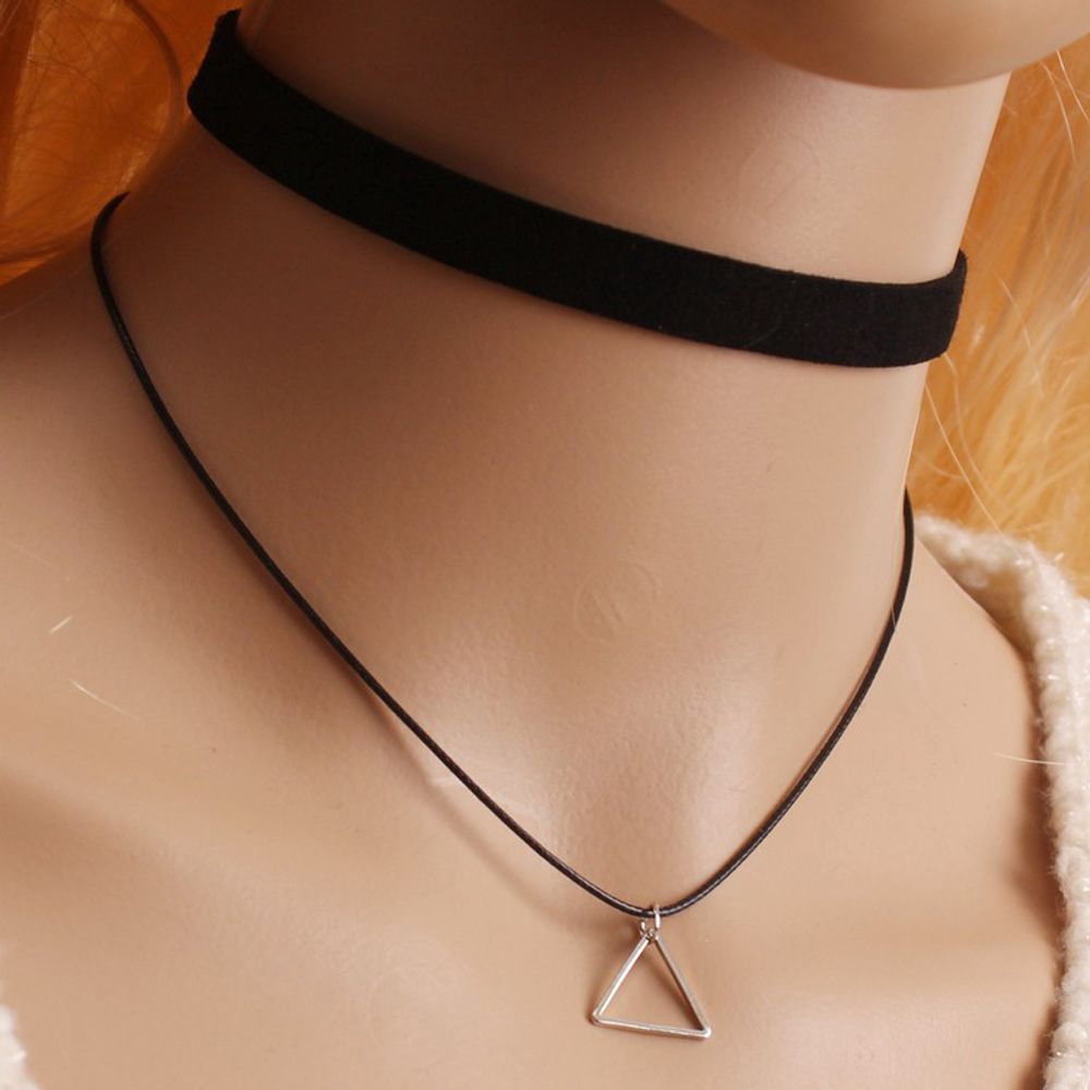 MXMUSTY Fashionable Joker Black Velvet Chain Geometry Pendant Collarbone Chain Collar Necklace Clavicle Necklace