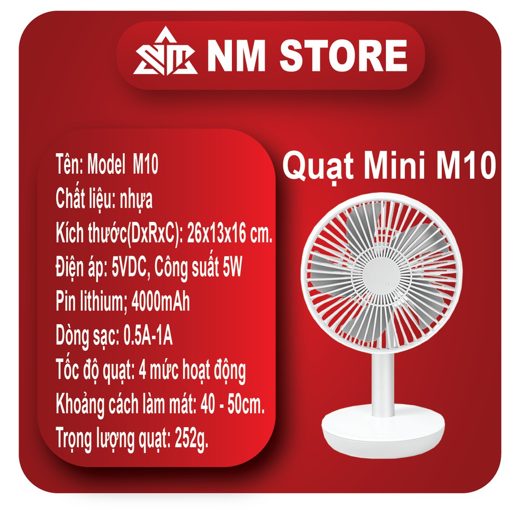 [Ảnh Thật] Quạt Cầm Tay , Quạt USB Pin Sạc M10 Hàn Quốc Cực Xinh - Hàng Cao Cấp - Pin Sử Dụng 4-6H