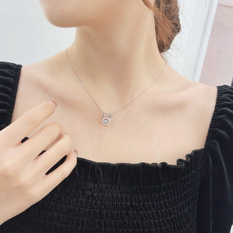 Dây chuyền mạ bạc nữ chất liệu titan không gỉ mặt sừng hươu thiết kế đá chuyển động phong cách ins 2023