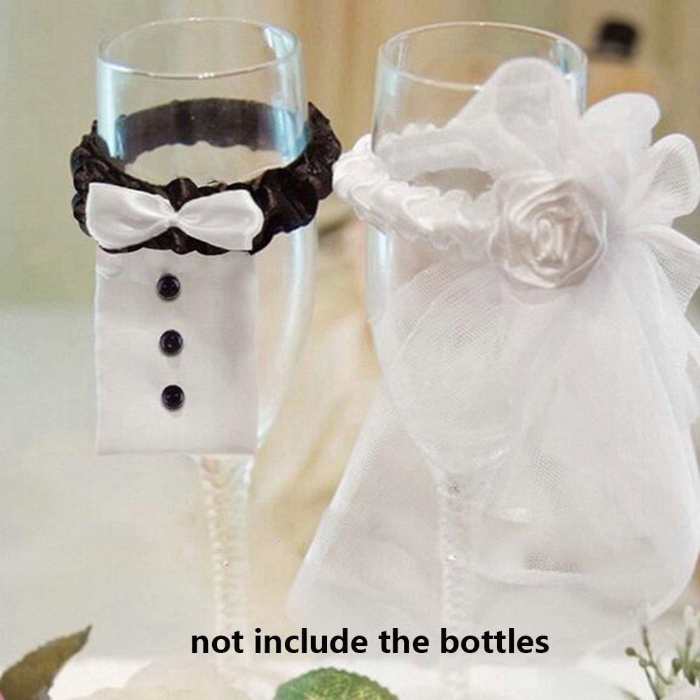 Set 2 Mạng Che Mặt Đính Nơ Trang Trí Chai Rượu Vang