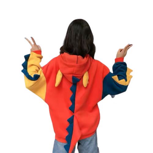 Áo hoodie lót nhung họa tiết khủng long nhỏ phong cách Harajuku cho nữ | BigBuy360 - bigbuy360.vn