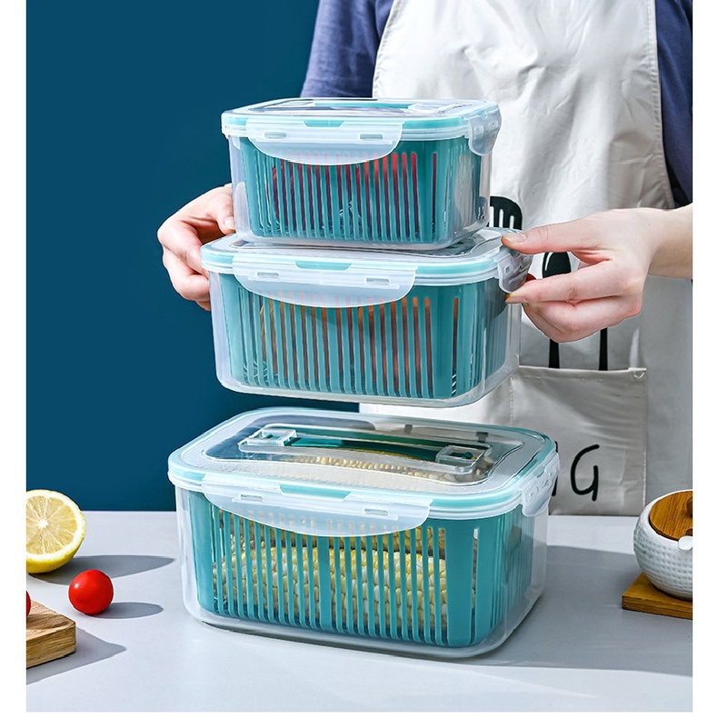 Set 5 chậu kèm rổ để tủ lạnh có nắp đậy cao cấp