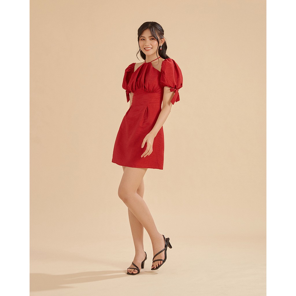 Đầm Shebyshj cổ yếm tay phồng màu đỏ - Lily Dress