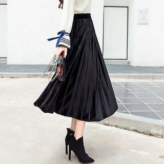 Chân váy xếp ly dáng dài kèm đai free size
