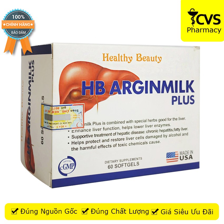 HB ARGINMILK PLUS (Hộp 60 Viên) - Giúp Tăng Cường Chức Năng Gan &amp; Bảo Vệ Gan - cvspharmacy