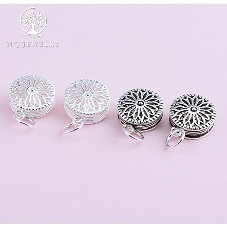 Charm bạc mặt tròn hoa treo - NQ Jewelry