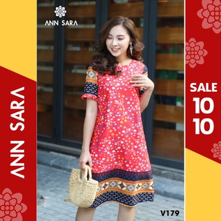V179 - Đầm suông hoa chân đỏ