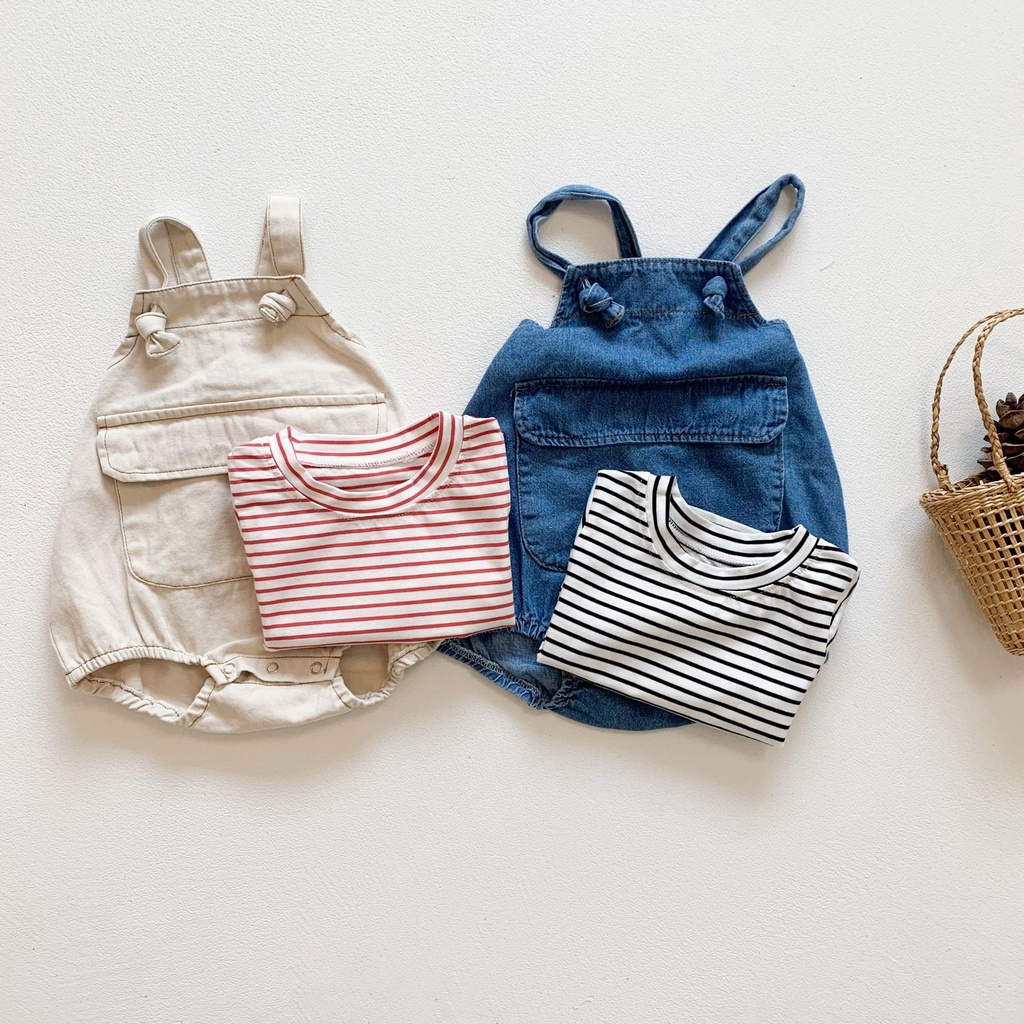 Bộ Áo Liền Quần Denim Tay Ngắn Hai Mảnh Phong Cách Mới Mùa Hè Cho Bé Gái