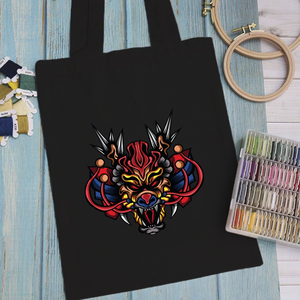 Túi vải, túi Tote (màu đen) DRAGON - Mẫu 3 vải canvas dày đẹp cho nữ có khóa miệng đi học đi chơi.