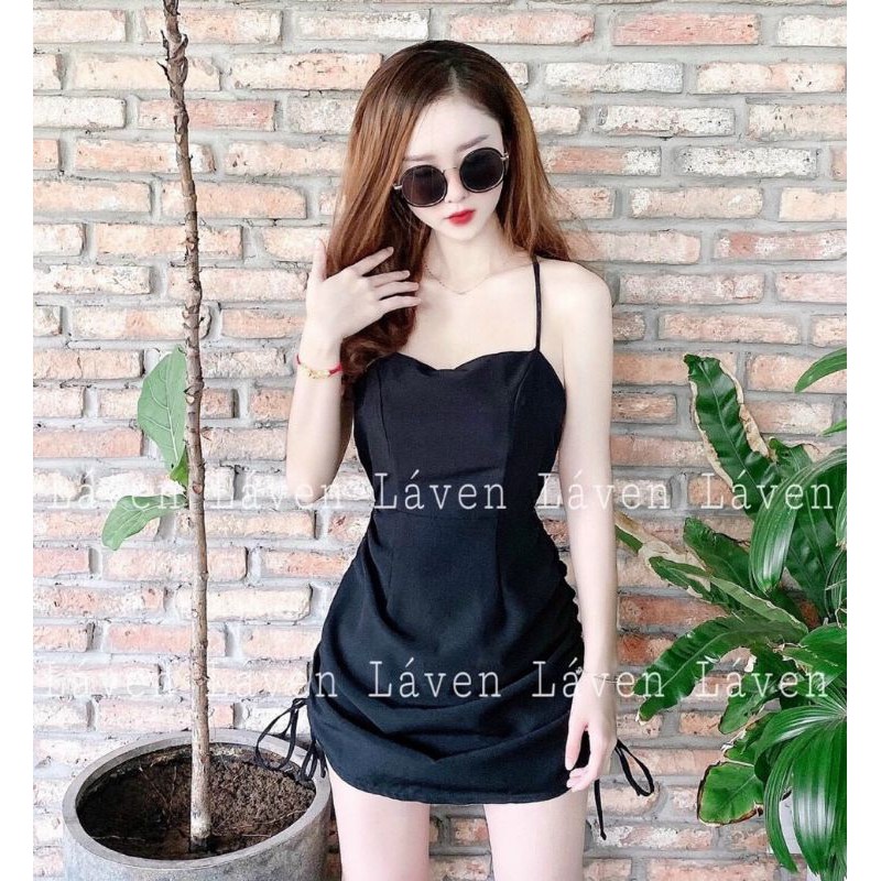 Váy body đan dây lưng sexy hai bên hông rút dây (có mút ngực)