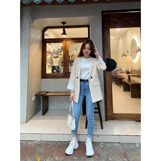 Aó blazer tay phối kẻ