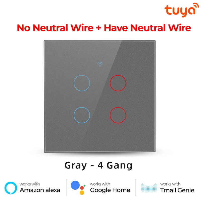 Công Tắc Cảm Ứng Thông Minh Wifi 1 / 2 / 3 / 4 Gang Tuya 433mhz Cho Alexa Và Google Home Đen | BigBuy360 - bigbuy360.vn