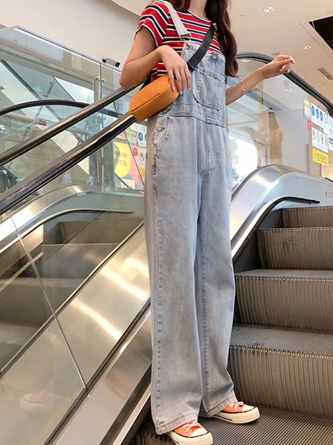[KÈM ẢNH THẬT + SẴN] yếm quần bò dài retro ống suông rộng phủ giày trẻ trung | BigBuy360 - bigbuy360.vn