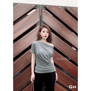 Áo thun nhún eo lệch vai