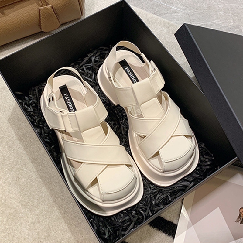 Giày sandal đế dày IELGY mũi tròn màu sắc retro thời trang dành cho nữ