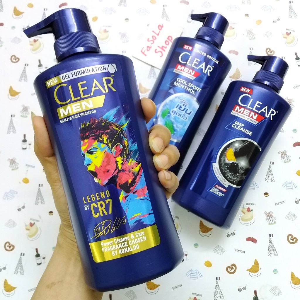 Dầu gội Thái Lan CLEAR MEN 450ml🇹🇭 Clearmen bạc hà mát lạnh Cool sport menthol than hoạt tính vỏ cam Deep cleanse