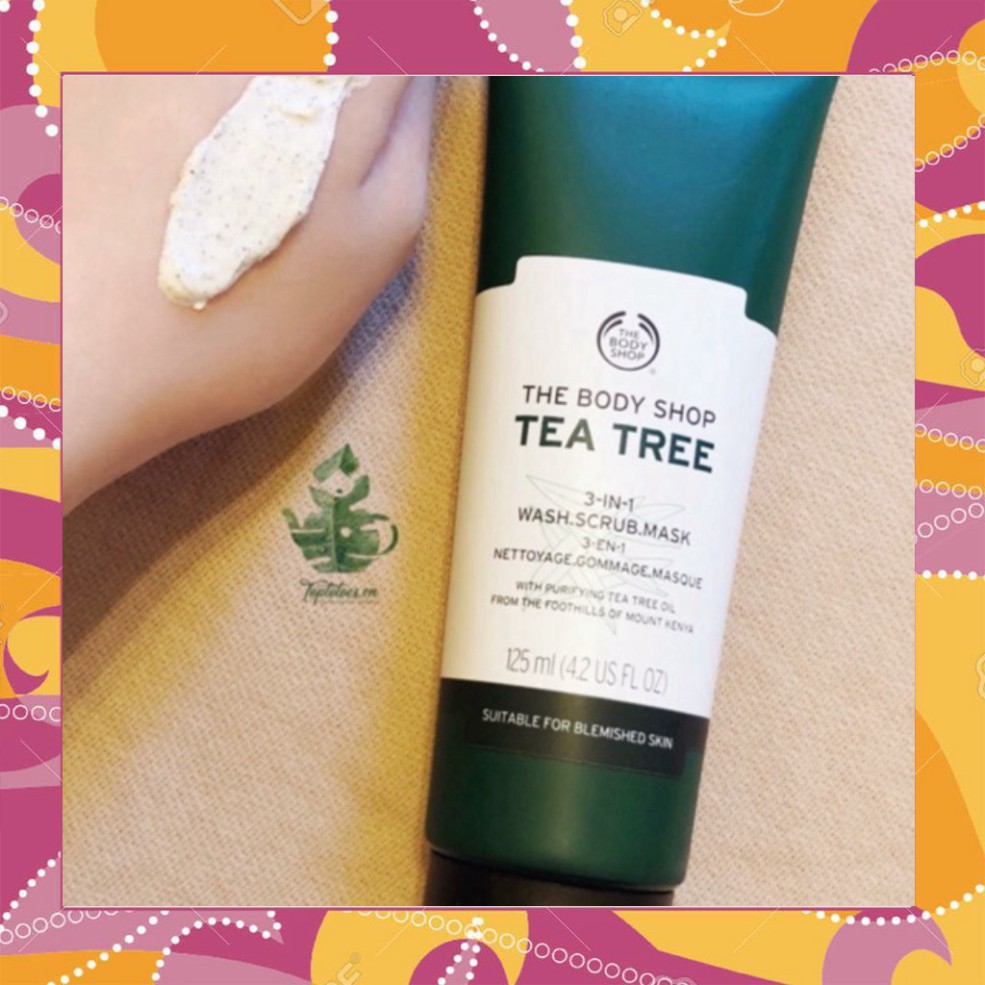 SALE CĂNG Sữa rửa mặt kiêm mặt nạ và tẩy tế bào chết The Body Shop Tea Tree 3 In 1 Wash Scrub Mask làm sạch sâu, detox, 