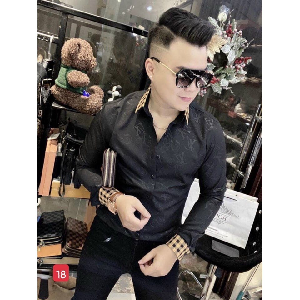 Áo Sơ Mi Tay Dài Nam Chất Lụa Hàn Phối Sọc Cổ Tay Hàng VNXK Cực Đẹp .