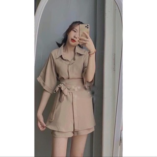 Set peplum sơ mi chiếc eo thắt nơ mix short 💕 có ảnh thật