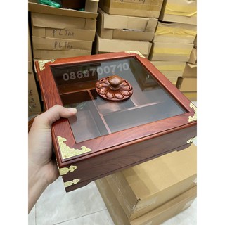 Hộp đựng bánh kẹo ngày tết vuông kính cạnh bọc đồng -- size lớn -- khay đựng mứt tết