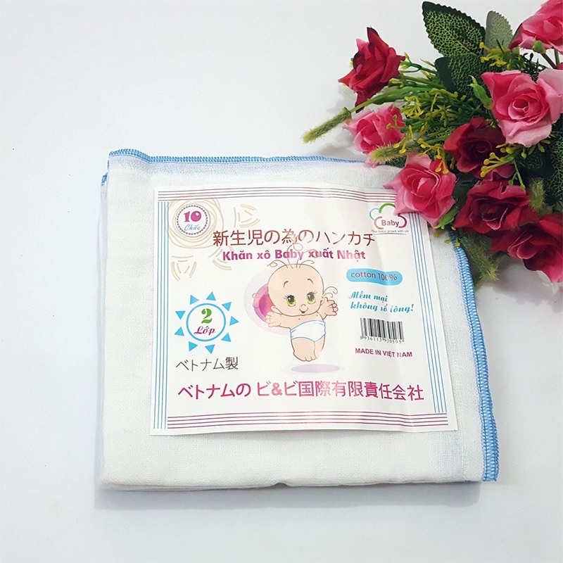 ( Set 10c 2 Lớp) Khăn Sữa Xô Trắng Xuất Nhật Cao Cấp Loại 2 Lớp Thấm Hút Tốt, Dùng Lau Sữa Lau Mặt Cho Bé