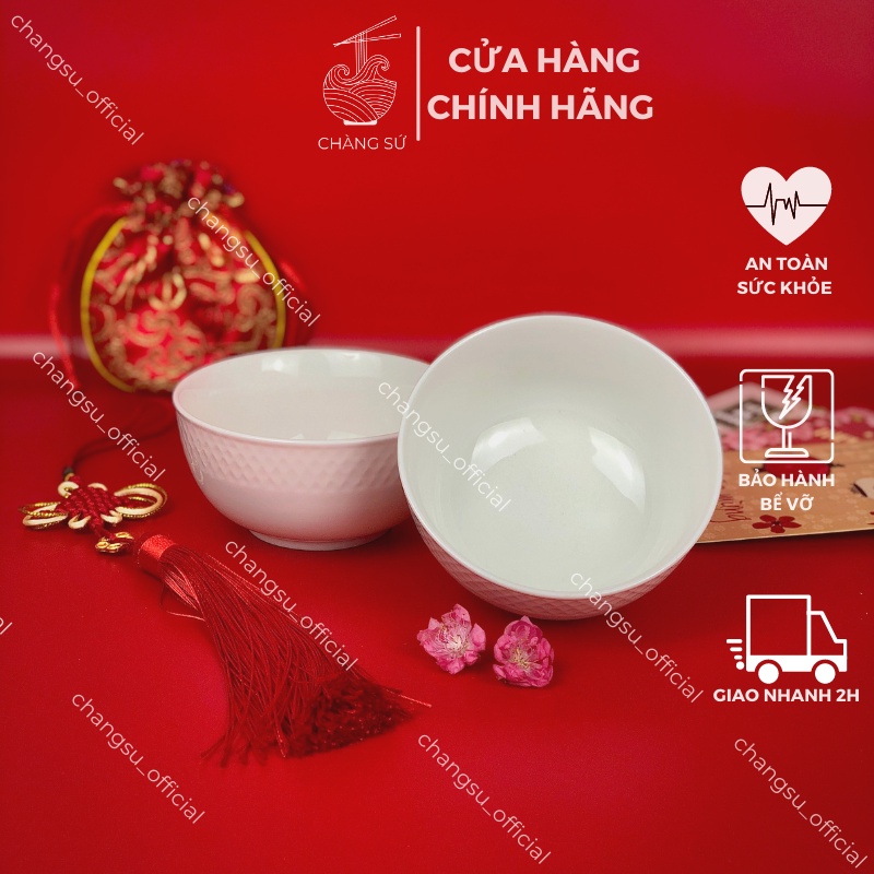 Chén cơm sứ trắng viền sần Nhật Bản - Bát ăn cơm họa tiết chìm hiện đại sứ Minh Châu