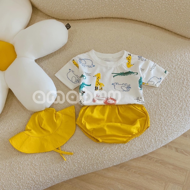 Bộ cộc tay cho bé trai bé gái , set quần áo hè trẻ em 4kg - 15kg kèm mũ chống nắng cho bé yêu